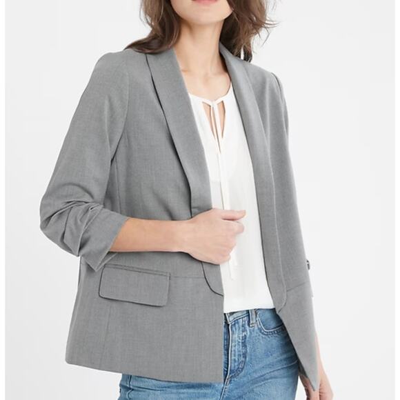 Banana Republic Gray Blazer Jacket Ruched Sleeves Large Women's - Picture 1 of 6